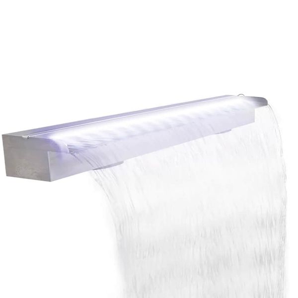 Obdĺžniková bazénová fontána/vodopád s LED, nehrdzavejúca oceľ 120 cm