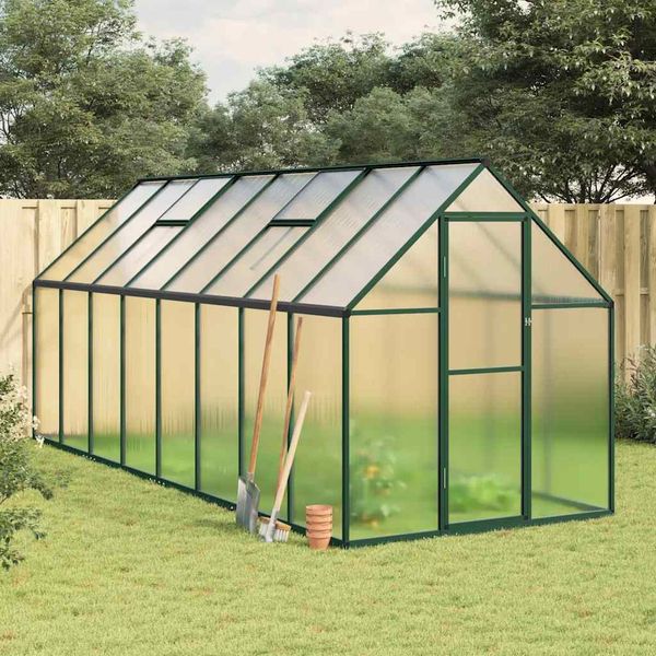 vidaXL Skleník so základovým rámom zelený 445x169x195 cm hliník