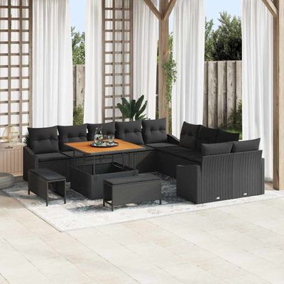 vidaXL Súprava záhradných pohoviek s vankúšom 13 pcs Čierna Poly ratan