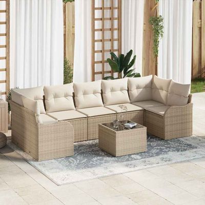 vidaXL Súprava záhradných pohoviek s vankúšom 8 pcs Béžová a krémová
