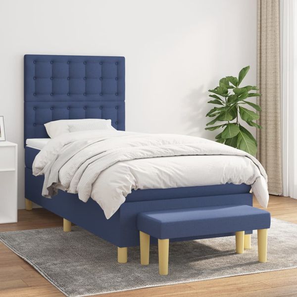 vidaXL Posteľný rám boxspring s matracom modrý 90x190 cm látka