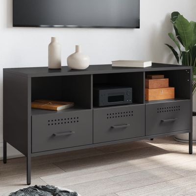 vidaXL TV skrinka čierna 100,5x39x50,5 cm oceľ