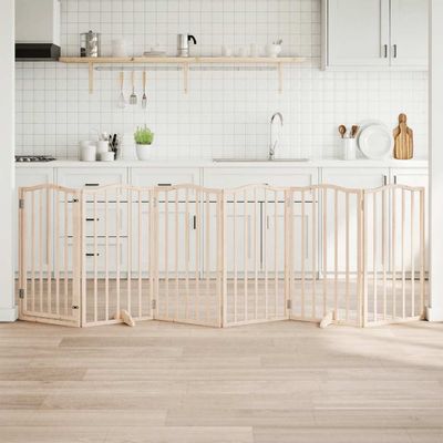 vidaXL Skladacia bránka pre psa s dvierkami, 6 panelov, 300 cm, topoľové drevo