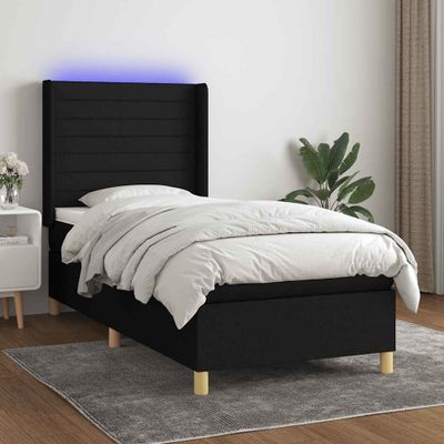 vidaXL Posteľ boxsping s matracom a LED čierna 80x200 cm látka