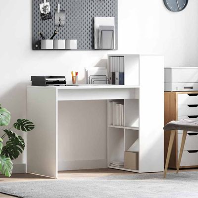 vidaXL Stôl s poličkou Biela 108 x 55 x 103.5 cm Kompozitné drevo