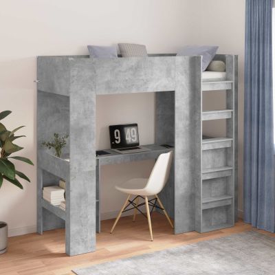 vidaXL Rám poschodovej postele so stolom Betónová šedá 75 x 190 cm