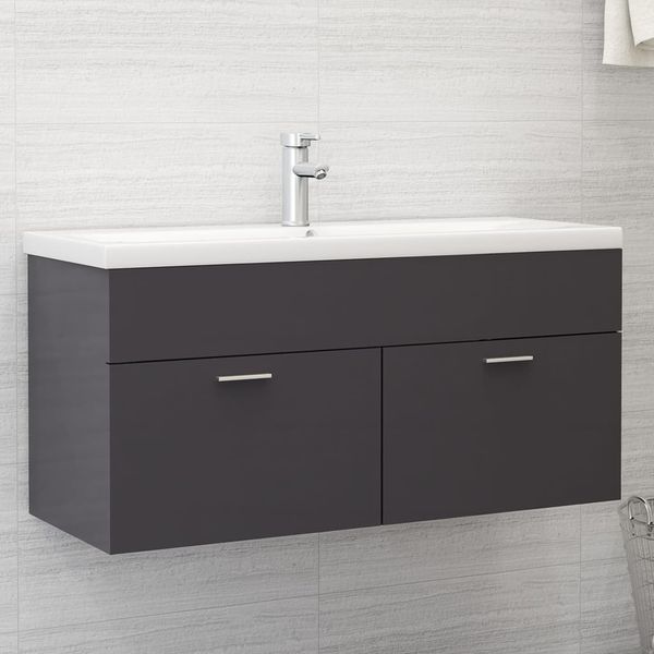 vidaXL Skrinka pod umývadlo lesklá sivá 100x38,5x46cm kompozitné drevo