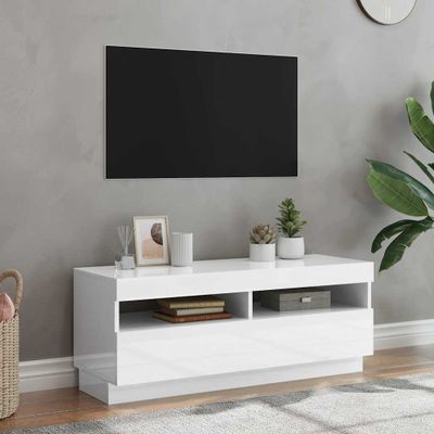vidaXL TV skrinka s LED svetlami lesklá biela 100x35x40 cm
