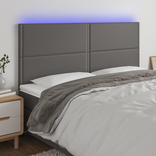 vidaXL Čelo postele s LED sivé 200x5x118/128 cm umelá koža