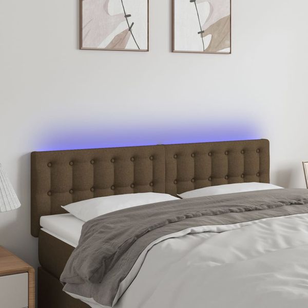vidaXL Čelo postele s LED tmavohendé 144x5x78/88 cm látka