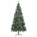 vidaXL Osvetlený umelý vianočný stromček s guľami a šiškami 210 cm