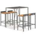 vidaXL 5-dielna záhr. barová súprava sivá polyratan a masívna akácia