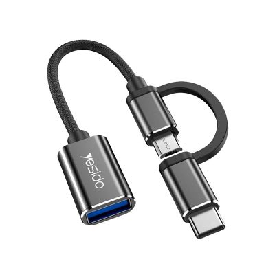 Adaptér YESIDO ADAPTER OTG GS02 2IN1 TYP-C/MICRO samec - USB samica 10CM čierny