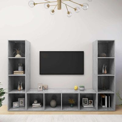 vidaXL TV skrinky 3 ks betónové sivé 142,5x35x36,5 cm drevotrieska