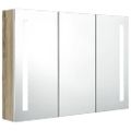 vidaXL LED kúpeľňová zrkadlová skrinka 89x14x62 cm biela a dubová