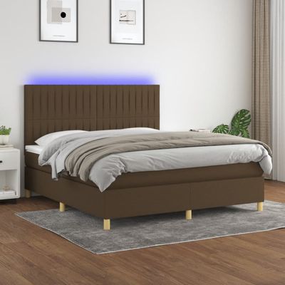 vidaXL Posteľ boxsping s matracom a LED tmavohnedá 160x200 cm látka