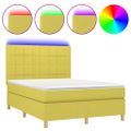 vidaXL Posteľ boxsping s matracom a LED zelená 140x190 cm látka