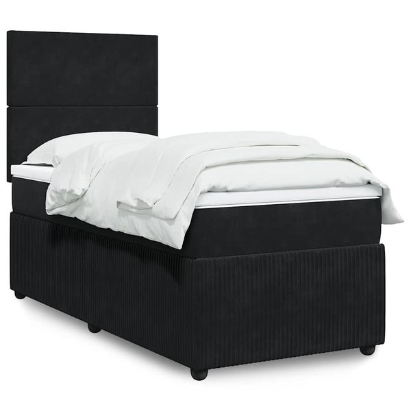 vidaXL Posteľný rám boxspring s matracom čierny 90x190 cm zamat