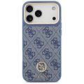 Puzdro Guess 4G Strass Logo & Big Strap Metal Buttons MagSafe pre iPhone 17 Pro Max modré