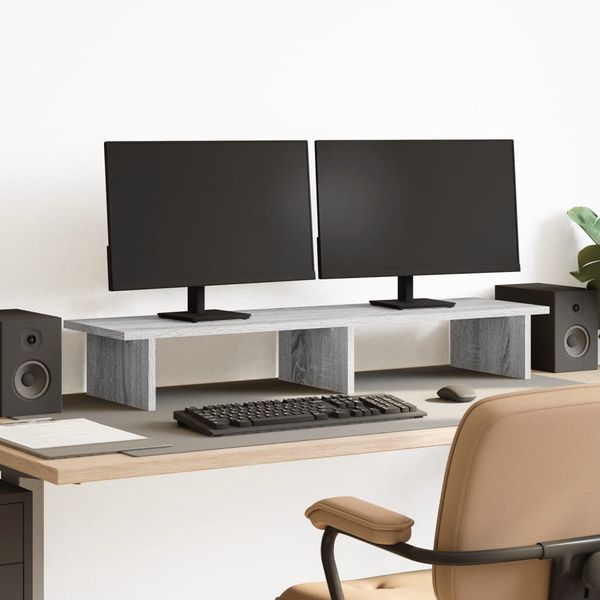vidaXL Stojan na monitor sivý dub sonoma 100x27x15 cm kompozitné drevo