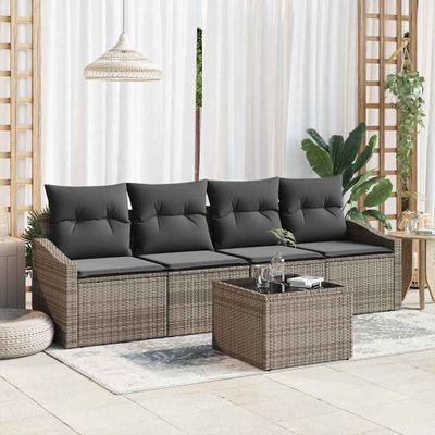 vidaXL Sada pohoviek s vankúšom s úložiskom 5 pcs Sivá polyratan