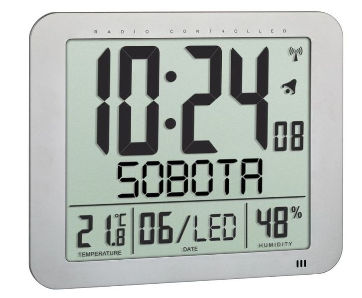 60.4516.54 TFA Rádiom riadené digitálne hodiny na postavenie/zavesenie, strieborné