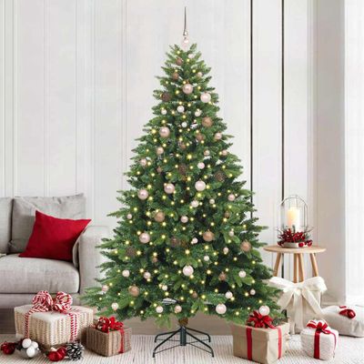 vidaXL Umelý vianočný stromček s 300 LED-i Zelená 210 cm PE a PVC