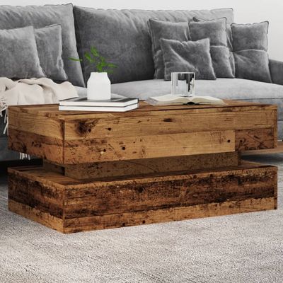 vidaXL Konferenčný stolík s LED svetlami staré drevo 90x50x40 cm