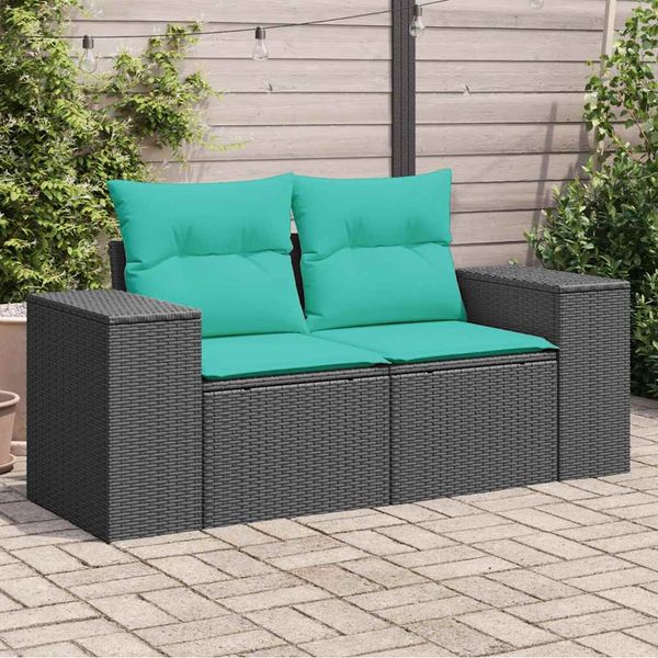 vidaXL Záhradná pohovka s vankúšmi 2-miestna čierna polyrattan