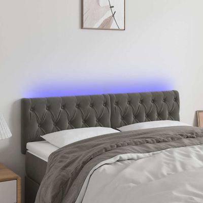vidaXL Čelo postele s LED tmavosivé 160x7x78/88 cm zamat