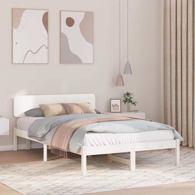 vidaXL Rám postele Biela 135 x 190 cm Masívne borovicové drevo