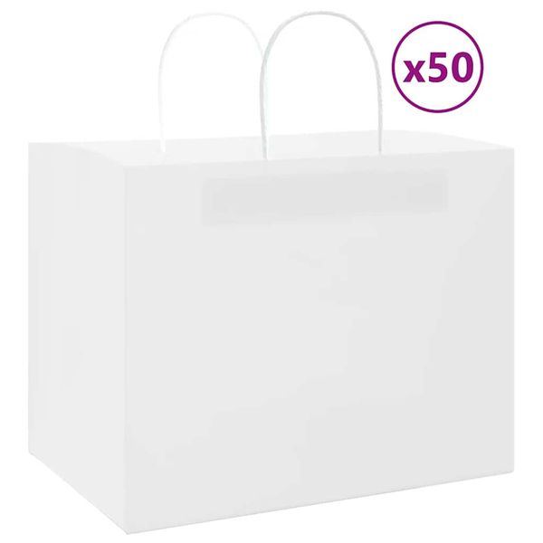 vidaXL Papierové tašky 50 ks s rúčkami, biele, 32x22x24 cm