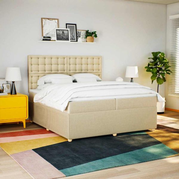 vidaXL Boxspring posteľ s matracom krémová 200x200 cm látka