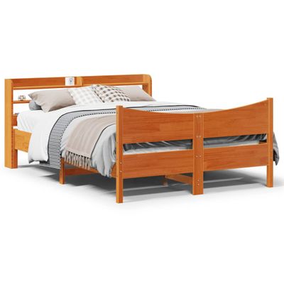 vidaXL Posteľný rám s čelom voskový hnedý 135x190 cm borovicový masív
