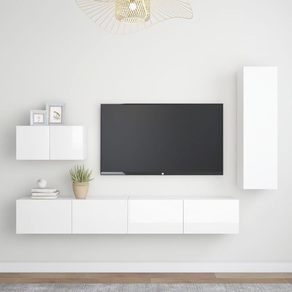 vidaXL 4-dielna sada TV skriniek lesklá biela kompozitné drevo