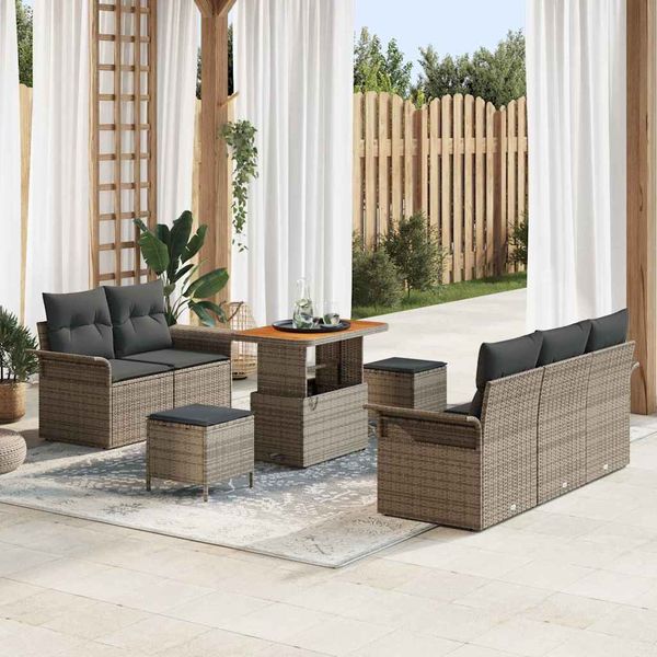 vidaXL Súprava záhradných pohoviek s vankúšom s úložiskom 8 pcs Sivá