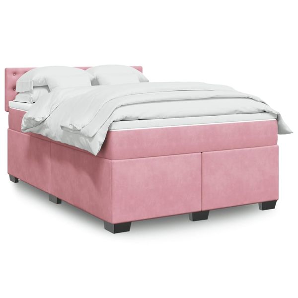 vidaXL Posteľný rám boxsping s matracom ružový 140x190 cm zamat