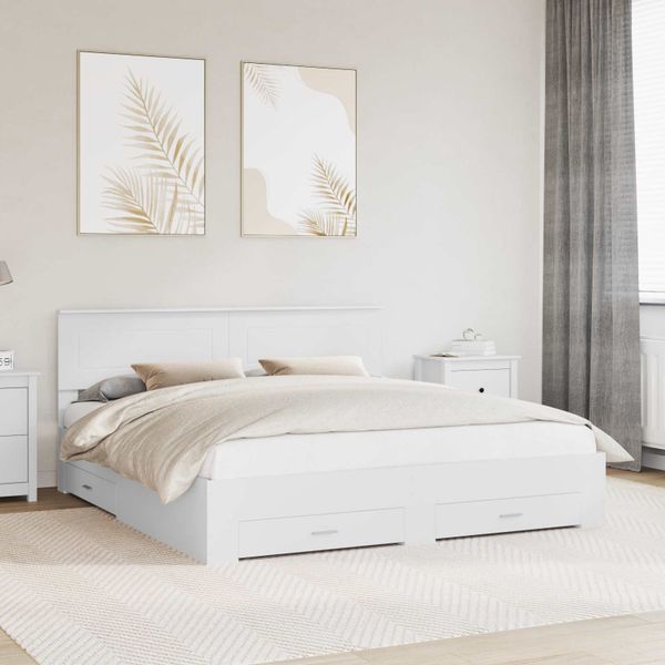 vidaXL Rám postele s čelnou doskou Biela 200 x 200 cm Kompozitné drevo