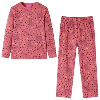 vidaXL Detské pyžamo s dlhými rukávmi tmavoružové 104