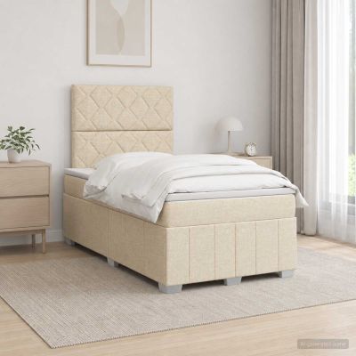 vidaXL LED boxspring posteľ s matracom Krémová 120 x 190 cm Látka