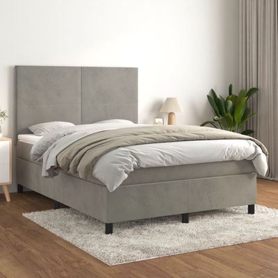 vidaXL Posteľný rám boxsping s matracom bledosivý 140x200 cm zamat