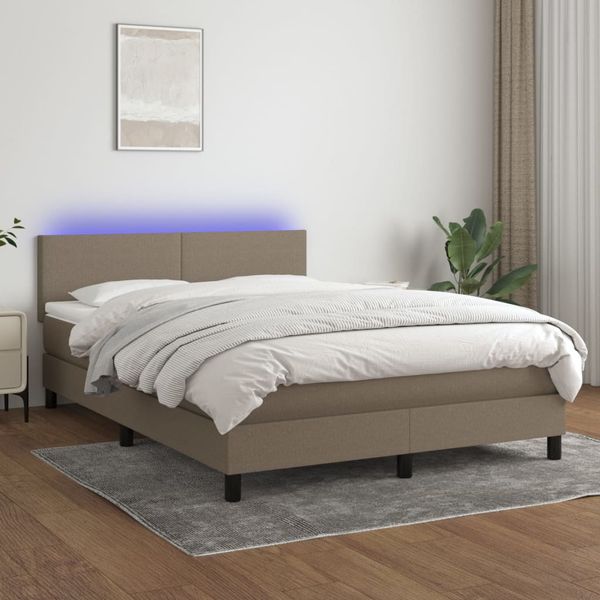 vidaXL Posteľ boxsping s matracom a LED sivohnedá 140x200 cm látka