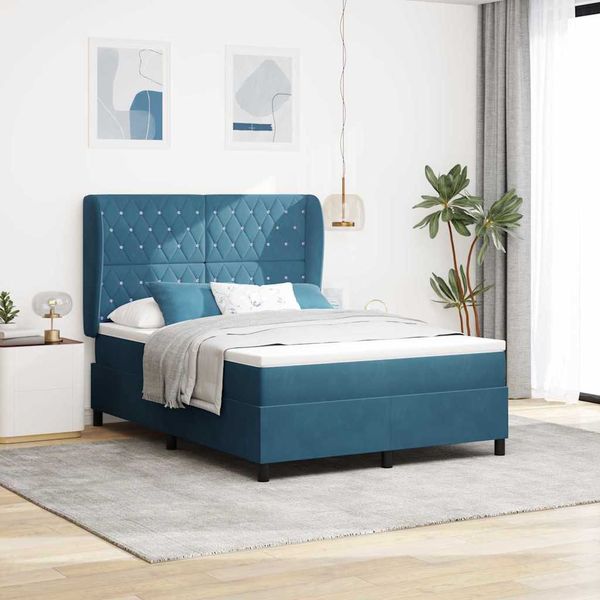 vidaXL Posteľ s pružinovým rámom Tmavomodrá 190 x 140 cm Zamat