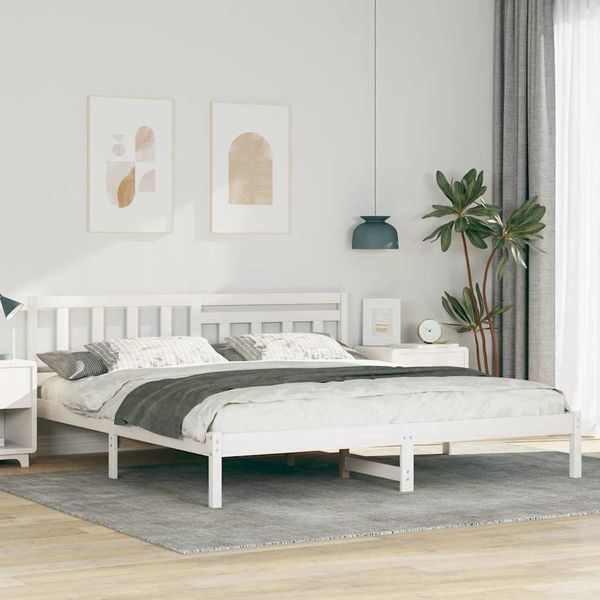 vidaXL Rám postele Biela 200 x 200 cm Masívne borovicové drevo