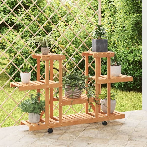 vidaXL Stojan na kvetiny s kolieskami 110x25x78 cm masívna jedľa