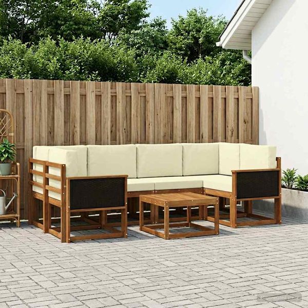 vidaXL Záhradná súprava gaučov s vankúšom 5 pcs Prírodná a krémová