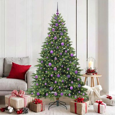 vidaXL Umelý vianočný stromček s 300 LED-i Zelená 180 cm PE a PVC