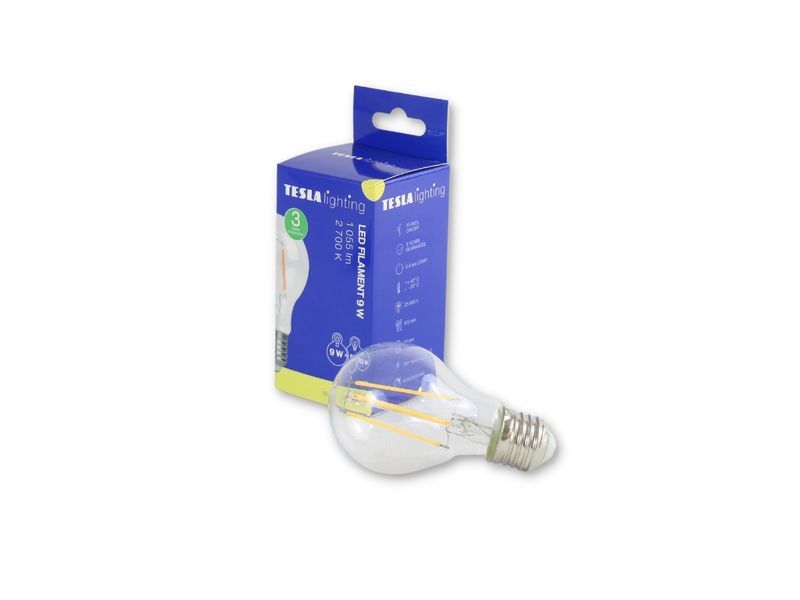 TESLA BL270927-2 – LED filament retro žiarovka E27, 9W, 1055 lm, 2700K, teplá biela, číra