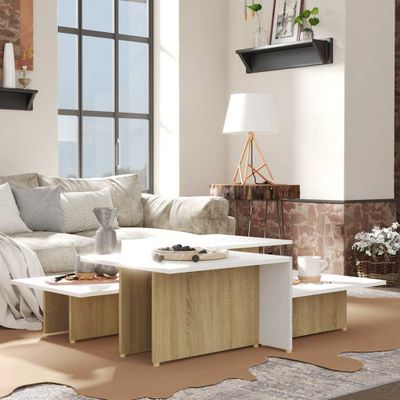 vidaXL Konferenčné stolíky 2 ks biela+sonoma 111,5x50x33 cm