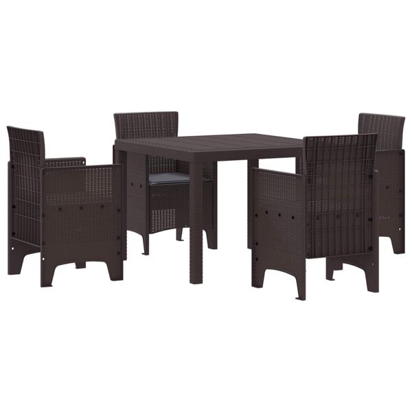 vidaXL Záhradný jedálenský set 5 pcs Hnedá Polypropylén